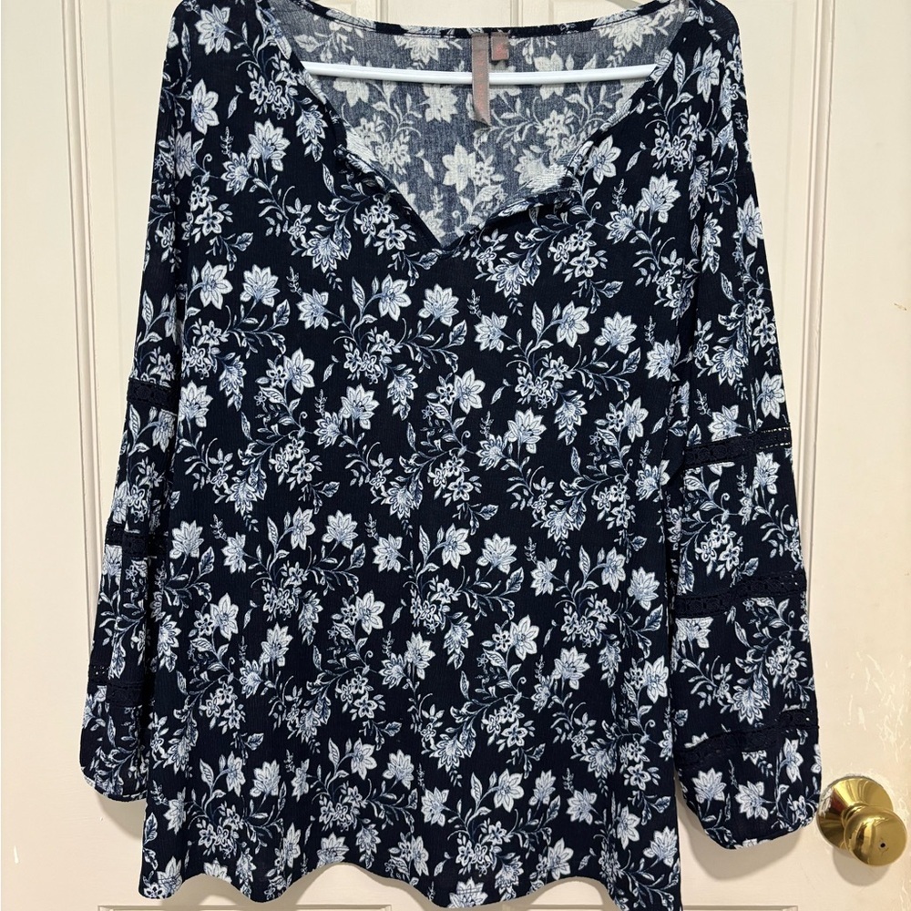 Floral boho style lightweight top by Brina & Em with 3/4 sleeves